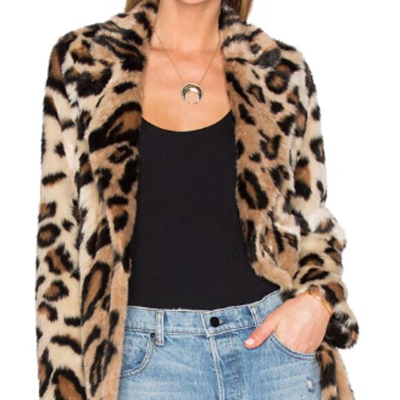 Revolve House of Harlow Faux Fur Leopard Jacket Pockets Medium Buttons Back Slit - Picture 2 of 8
